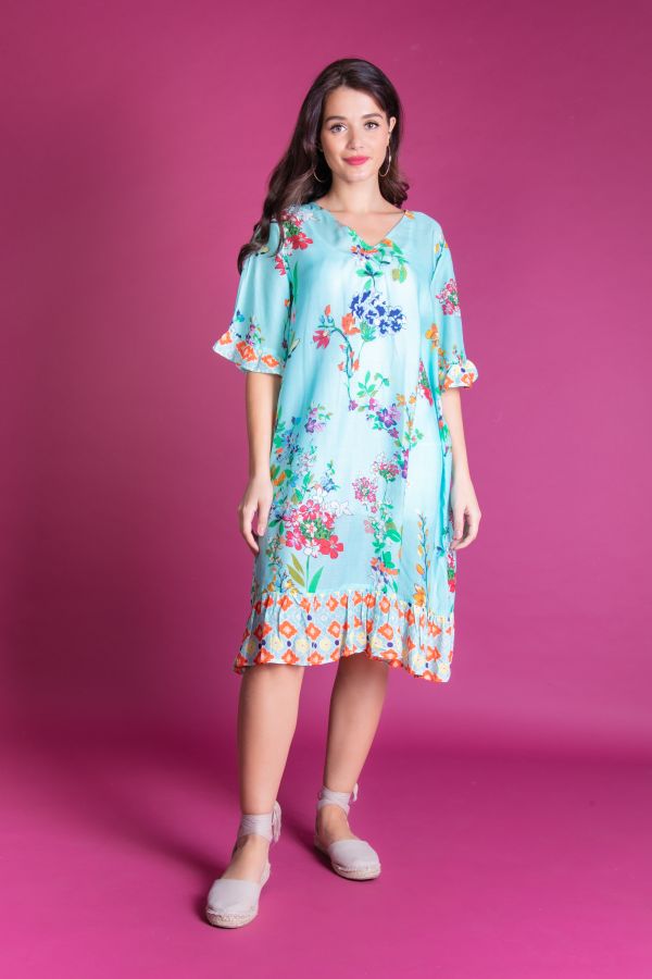 Short Dress  with  flower prints