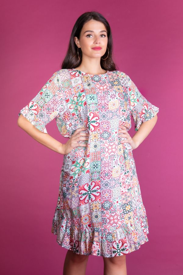 Short tile printed dress