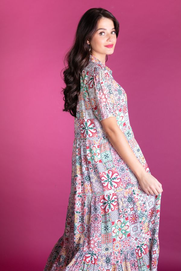 Long tile printed dress