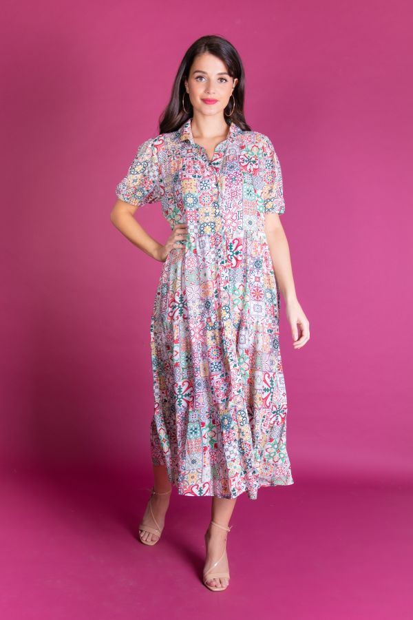 Long tile printed dress