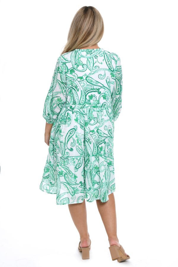 Dress with green white paisley print