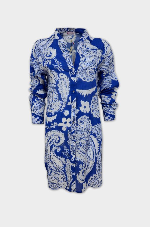 Shirtblouse with paisleydesign in blue and white