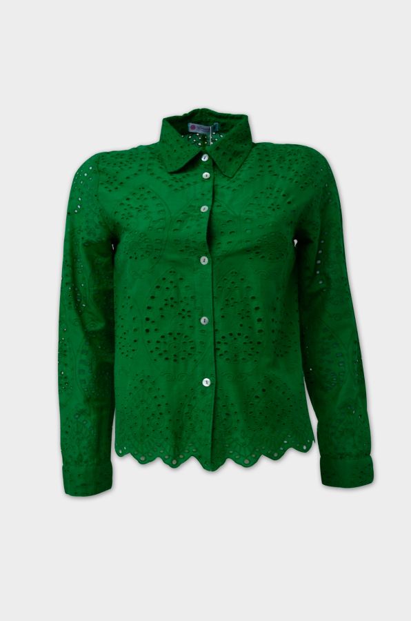 Short blouse in hole embroidery fabric - Green