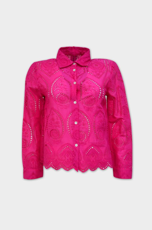 Short blouse in hole embroidery fabric - Pink