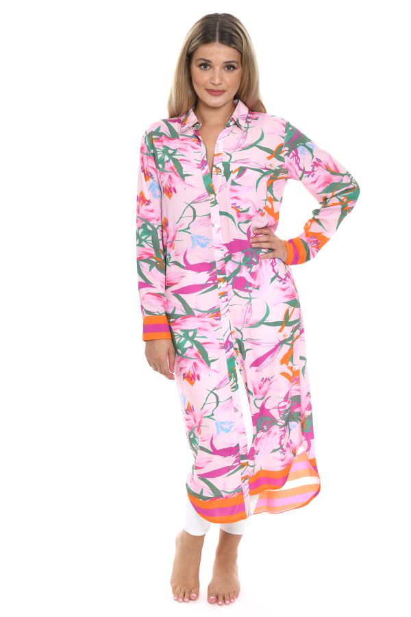 Long shirt with tropical print