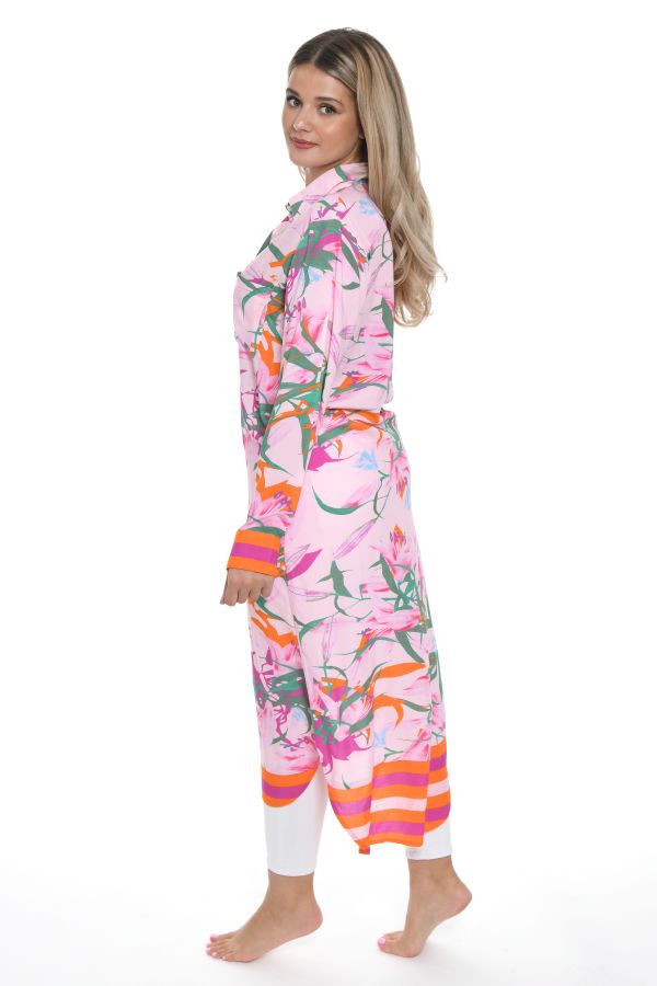 Long shirt with tropical print