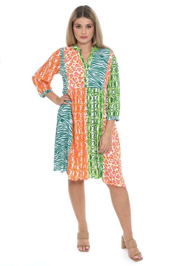 Dress with combined fabrics in retroprint